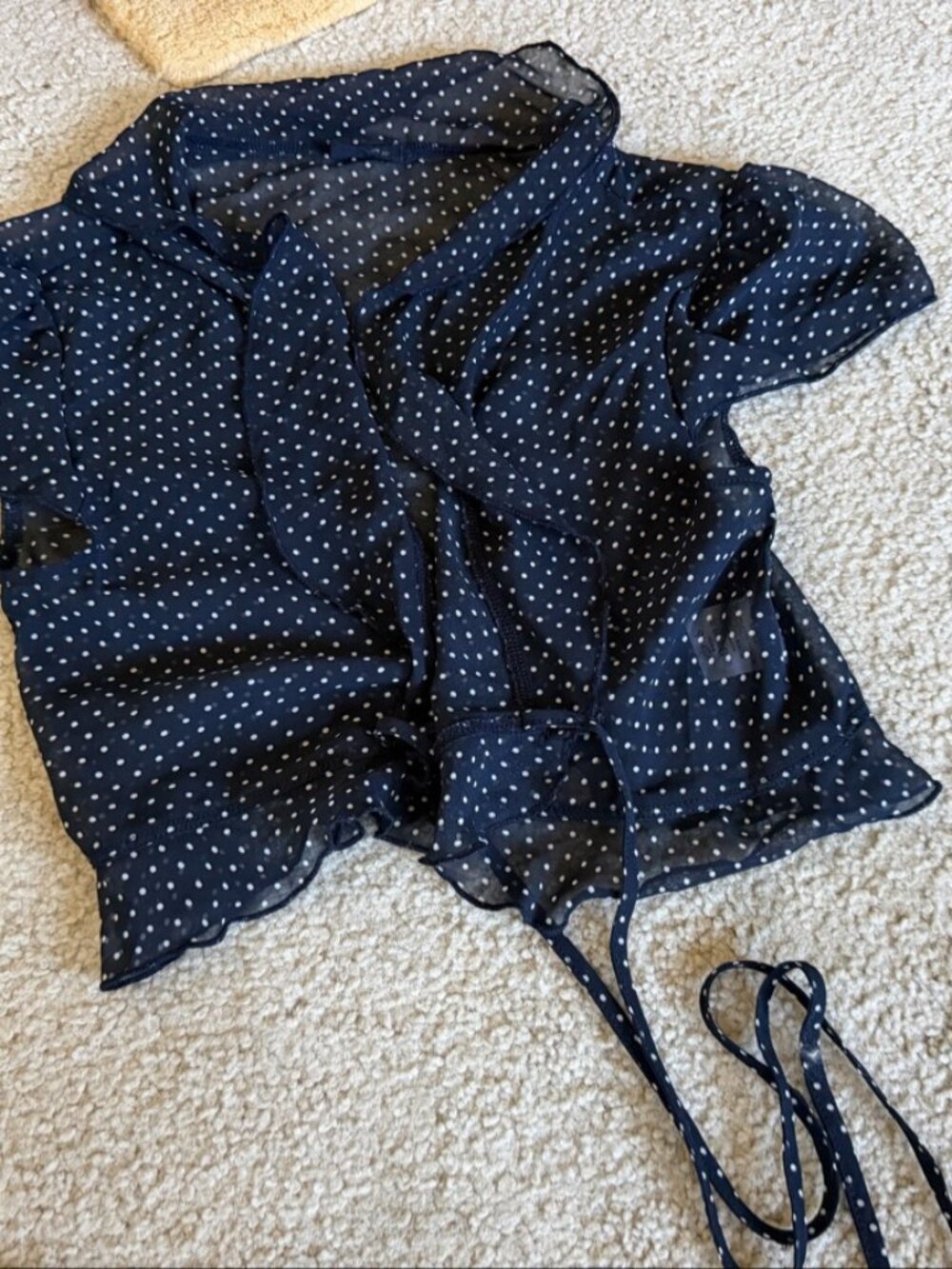 John Galt Navy Polka Dot Sheer Wrap Blouse Tie Front - Brandy Melville / BM